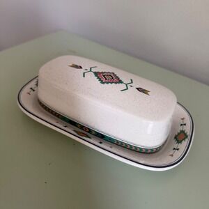 Studio Nova Adirondack Butter Dish Stoneware Southwestern Tribal Pattern